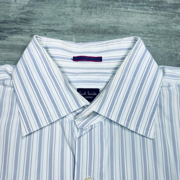 Paul Smith White w/ Lavender Stripe Dress Shirt 16 32/33 - Picture 2 of 4